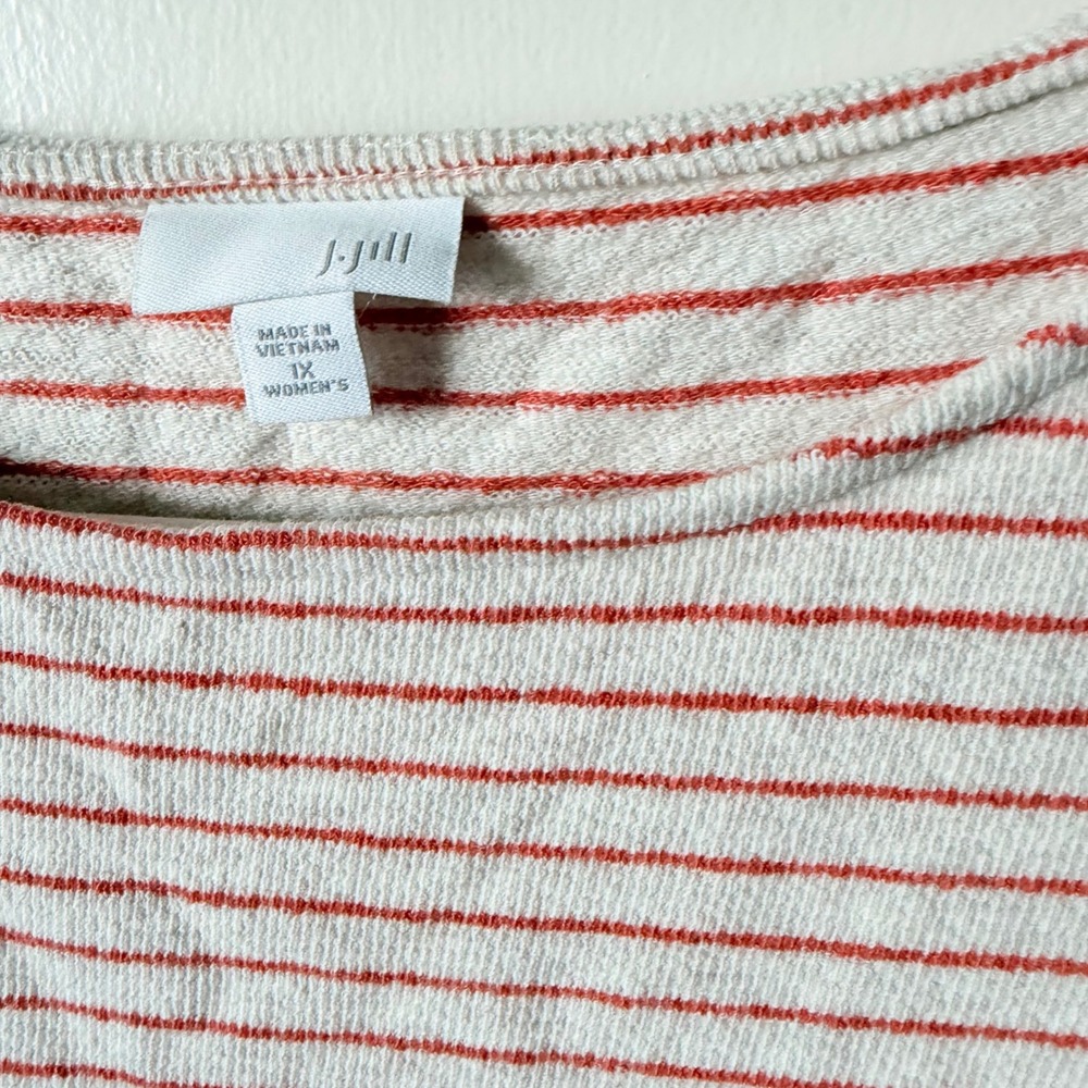J. Jill Womens 1X Orange Cream Striped Boat Neck Long Sleeve Cotton Tunic Top - Picture 2 of 5